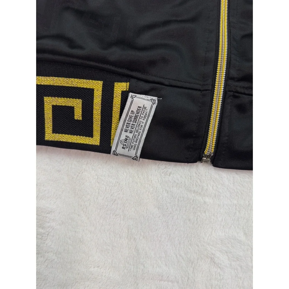 RS1NE Mens Track Jacket Black Gold Wolf Embroidered Greek Key Full Zip Large